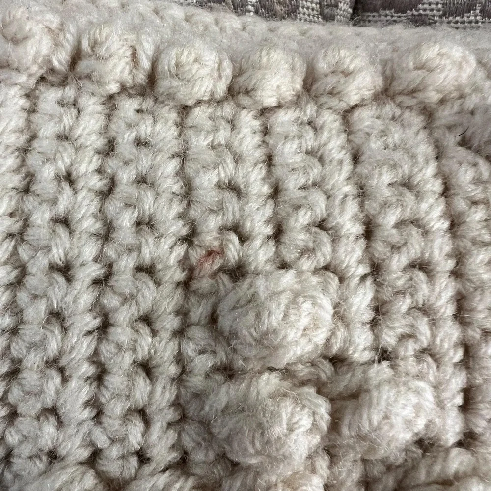 Handmade Crochet Tulip Pillow Cream Bobble Stitch Farmhouse Cottage Decor 13x13
